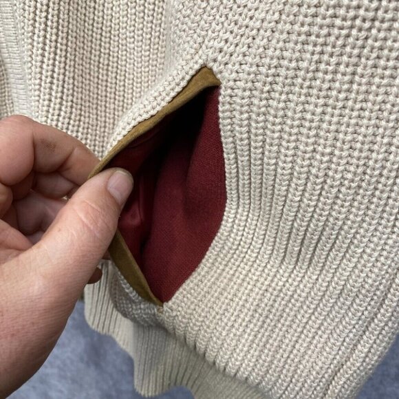 Orvis Signature Beige Knit Zip Sweater Vest W/Tan Patches Hunting Men's “L” - Picture 7 of 11